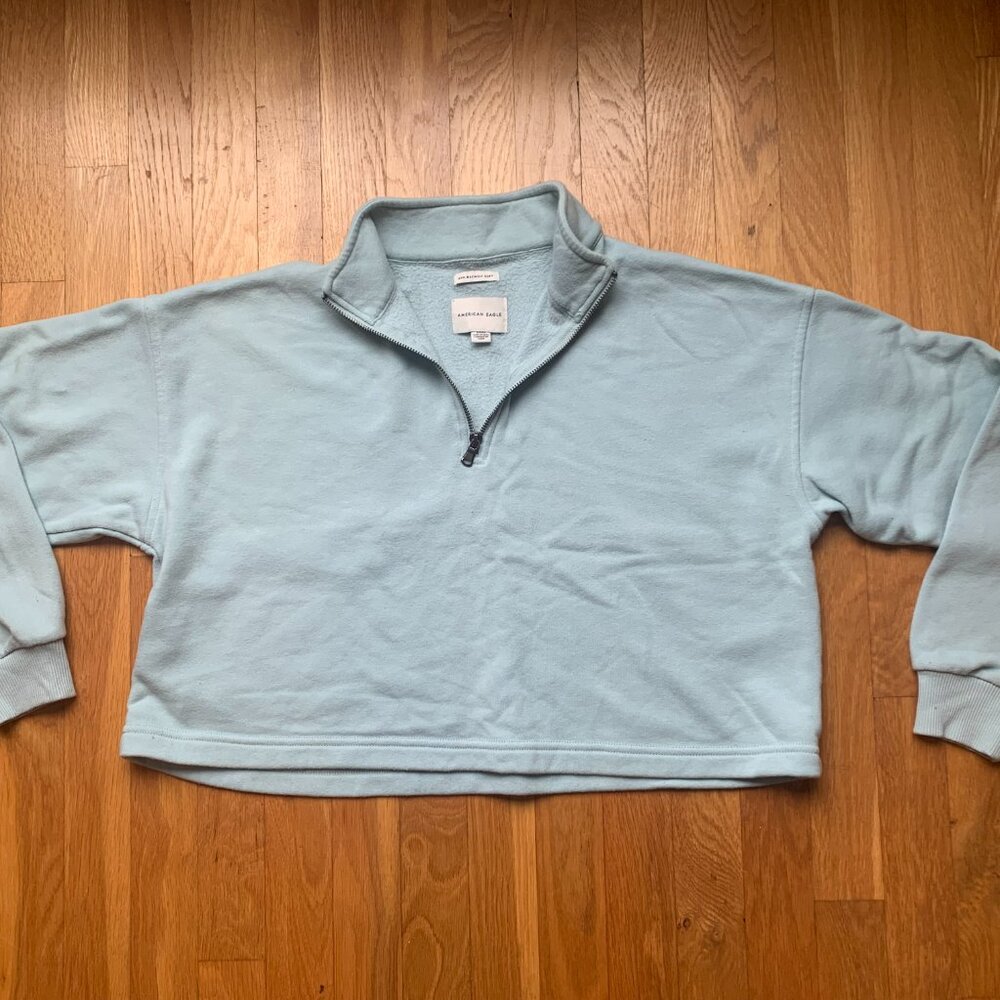 American Eagle Pullover Sweater Cropped Small Light Blue - Picture 8 of 8